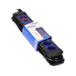 Base Multiple 6 Tomas 2P+T Con Interruptor Luminoso+Protector, 3 M Cable H05Vv-F 3G1,5 Mm² Negra / Azul