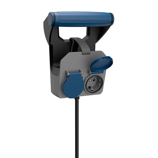 Base Múltiple 2 Tomas Schuko, Ip44, 10 M De Cable H05Rr-F 4G1,5 Mm², 16A 230V~, Gris/Azul/Negro