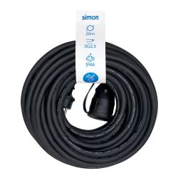 Prolongador Profesional 20 M, Ip44, H07Rn-F 3 G 2,5 Mm², 1 Toma Con Tapa, 16 A 250 V~, Negro