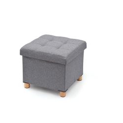 Puf Almacenaje Gris Con Patas De Madera 38 X 38 X 34 Cm
