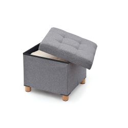 Puf Almacenaje Gris Con Patas De Madera 38 X 38 X 34 Cm