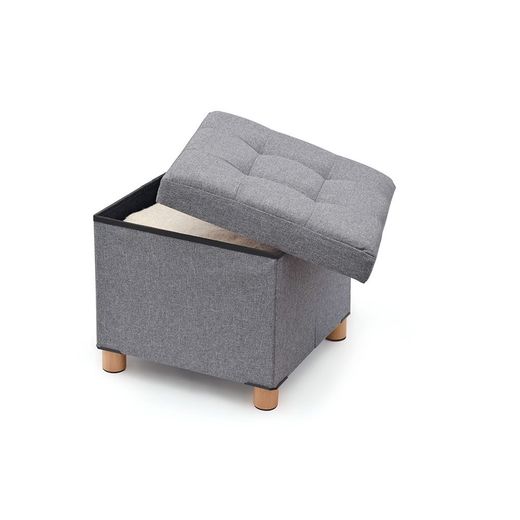 Puf Almacenaje Gris Con Patas De Madera 38 X 38 X 34 Cm