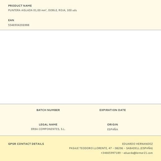 Puntera Aislada 01,00 Mm², Doble, Roja, 100 Uds