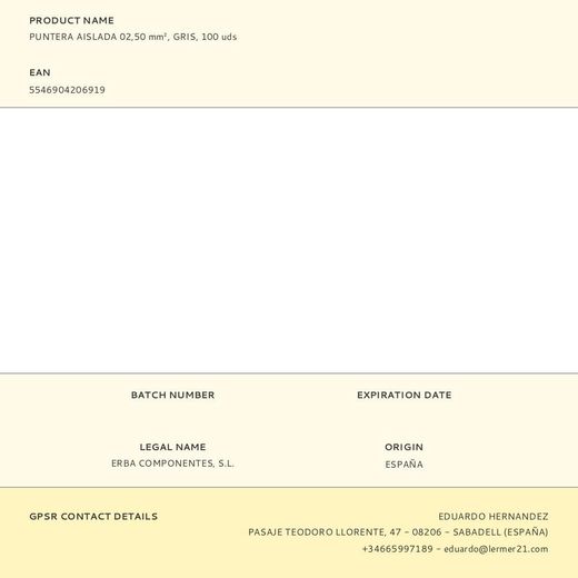 Puntera Aislada 02,50 Mm², Gris, 100 Uds