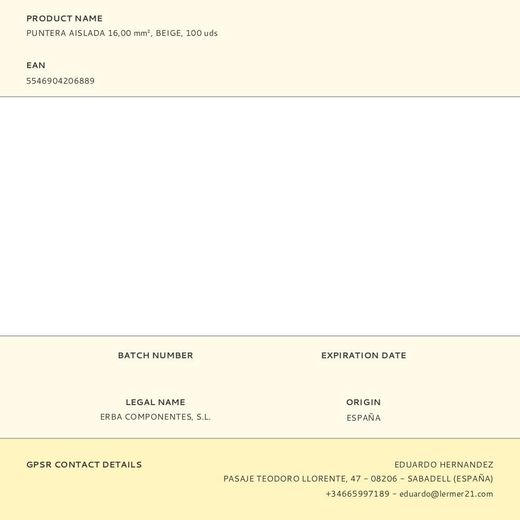 Puntera Aislada 16,00 Mm², Beige, 100 Uds