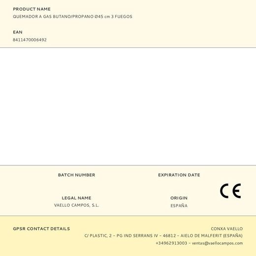 Quemador A Gas Butano/Propano Ø45 Cm, 3 Fuegos