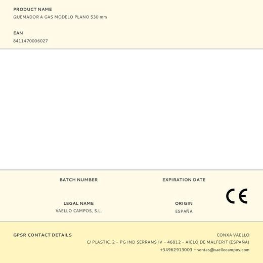 Quemador A Gas Modelo Plano 530Mm