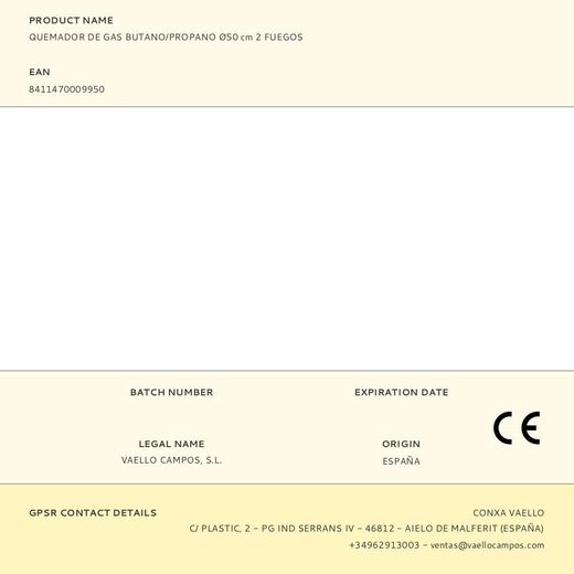 Quemador De Gas Butano/Propano Ø50Cm 2 Fuegos