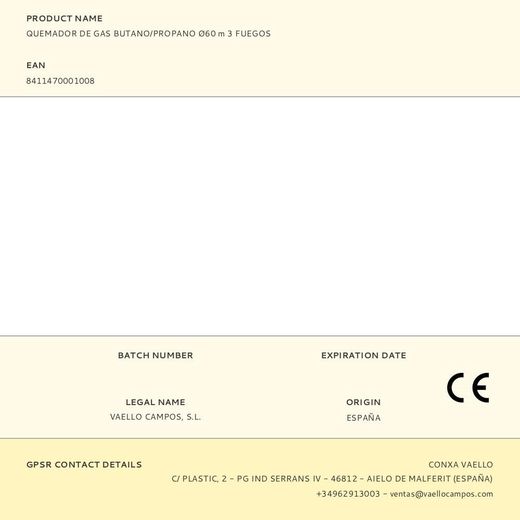 Quemador De Gas Butano/Propano Ø60Cm 3 Fuegos