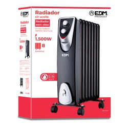 Radiador Sin Aceite 500 / 1000 / 1500 W Con 8 Elementos Modelo Black Edition