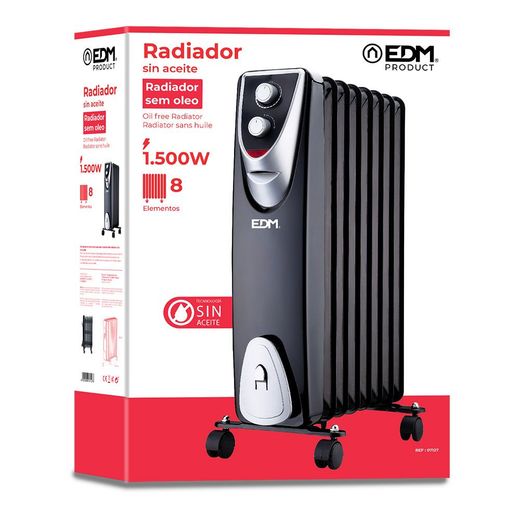 Radiador Sin Aceite 500 / 1000 / 1500 W Con 8 Elementos Modelo Black Edition