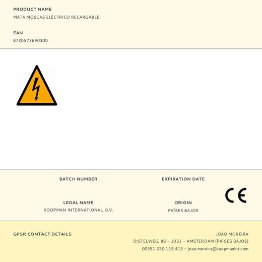 Raqueta Mata Moscas Eléctrico Recargable 48 X 21 Cm
