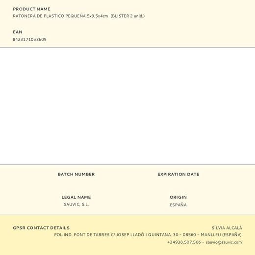 Ratonera De Plástico 5 X 9,5 X 4 Cm, Blister 2 Uds