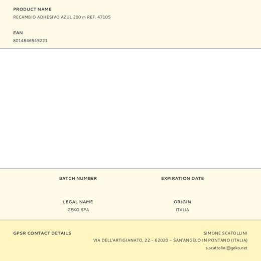 Recambio Adhesivo Azul 200 M Ref. 47105