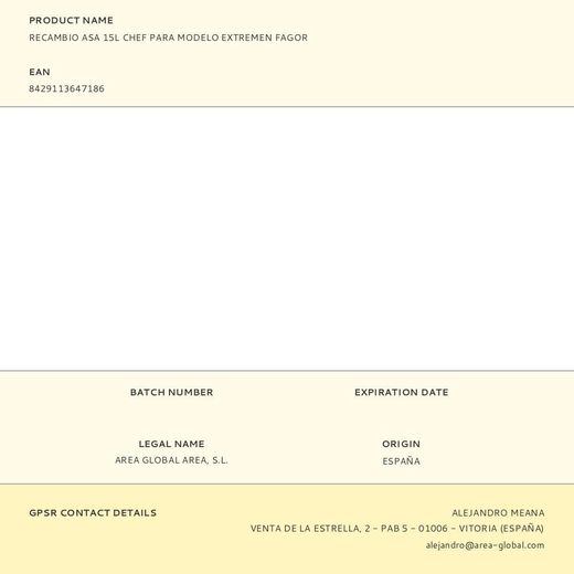 Recambio Asa 15L Chef Para Modelo Extremen Fagor