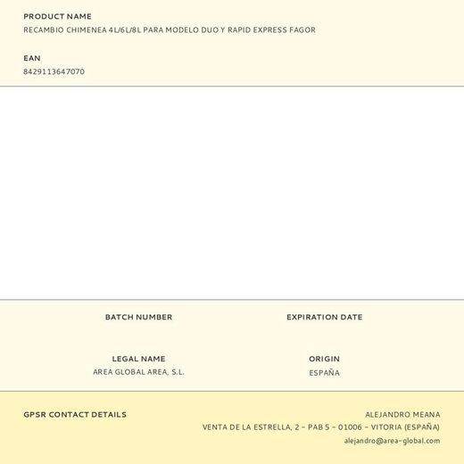 Recambio Chimenea 4L/6L/8L Para Modelo Duo Y Rapid Express Fagor