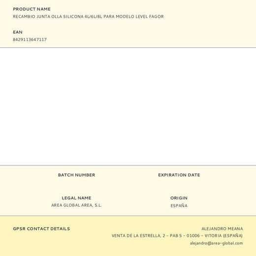 Recambio Junta Olla Silicona 4L/6L/8L Para Modelo Level Fagor