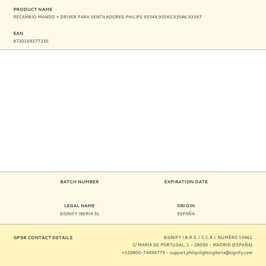 Recambio Mando + Driver Para Ventiladores Philips 93544,93545,93546,93547