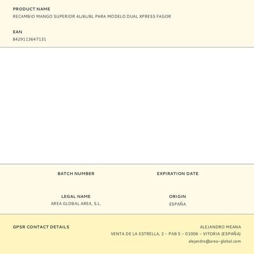 Recambio Mango Superior 4L/6L/8L Para Modelo Dual Xpress Fagor