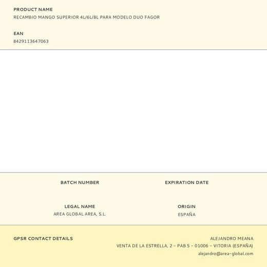 Recambio Mango Superior 4L/6L/8L Para Modelo Duo Fagor