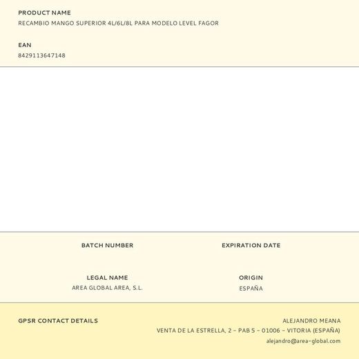 Recambio Mango Superior 4L/6L/8L Para Modelo Level Fagor