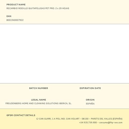 Recambio Rodillo Quitapelusas Pet Pro. 2 X 29 Hojas
