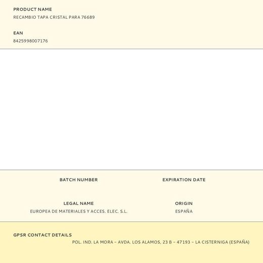 Recambio Tapa Cristal Para 76689