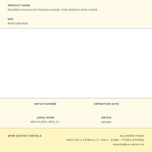 Recambio Valvula De Trabajo 4L/6L/8L  Para Modelo Level Fagor