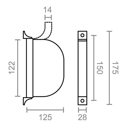 Recogedor Exterior Abatible Pr02 14 Mm Blanco, 175 X 32 X 120 Mm