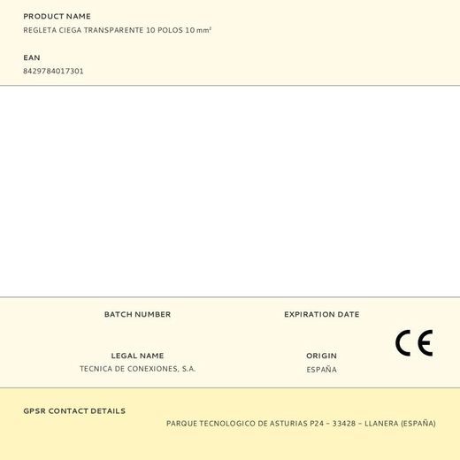 Regleta Ciega Transparente 10 Polos 10 Mm²