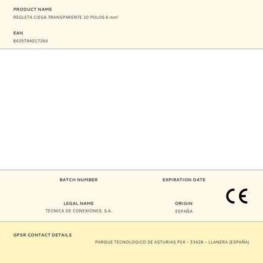 Regleta Ciega Transparente 10 Polos 6 Mm²