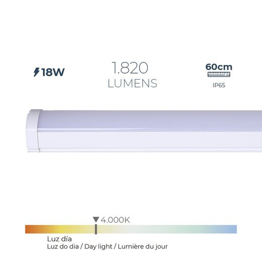 Regleta Led 18 W 4000 K Luz Día 1.820 Lm 60 X 4,6 X 5,1 Cm