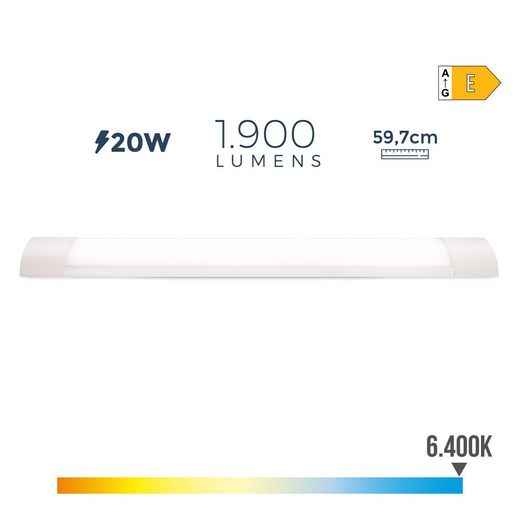 Regleta Led 20 W 6500 K Luz Fria 1900 Lm 8 X 59,7 X 3,1 Cm