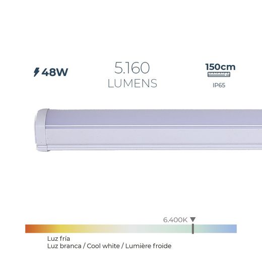 Regleta Led 48 W 6.400 K Luz Fria 5.160 Lm 150 X 4,6 X 5,1 Cm