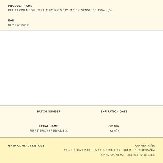 Rejilla Con Mosquitera. Aluminio 0.6 Imitacion Wenge 150X150Mm (G)