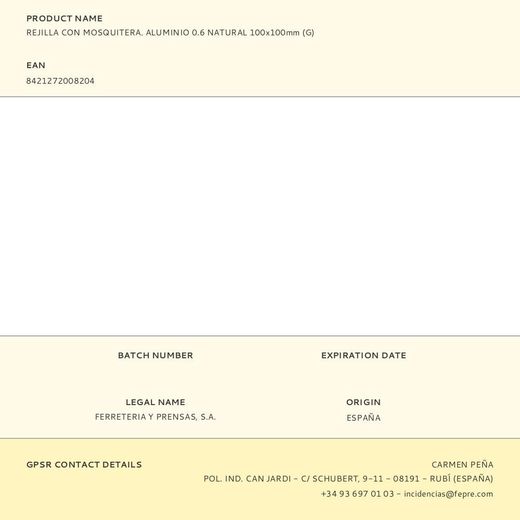 Rejilla Con Mosquitera. Aluminio 0.6 Natural 100X100Mm (G)