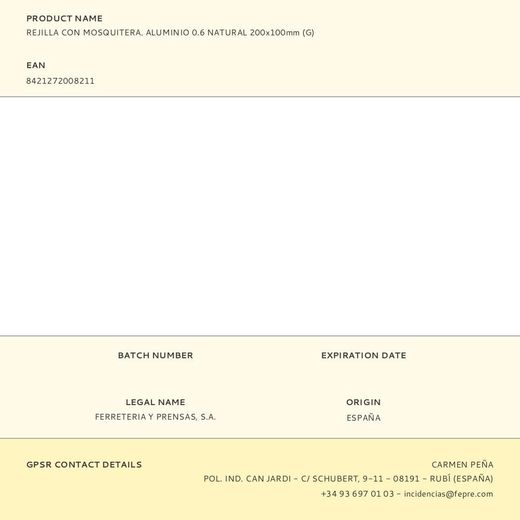 Rejilla Con Mosquitera. Aluminio 0.6 Natural 200X100Mm (G)