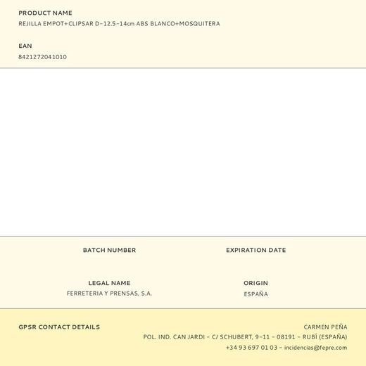 Rejilla Empot+Clipsar D-12.5-14Cm Abs Blanco+Mosquitera