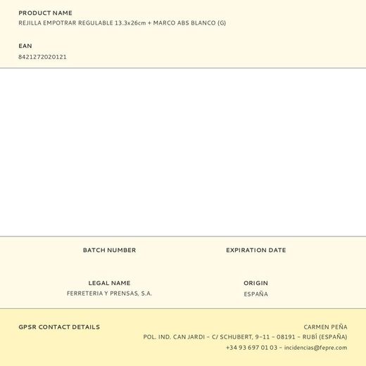 Rejilla Empotrar Regulable 13.3X26Cm + Marco Abs Blanco (G)