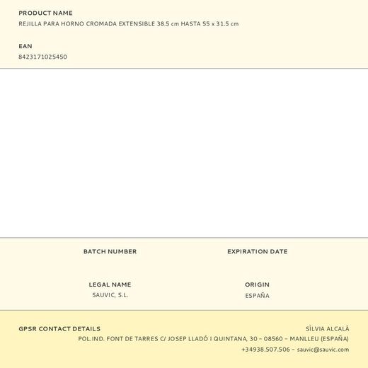 Rejilla Para Horno Cromada Extensible 38.5 Cm Hasta 55 X 31.5 Cm