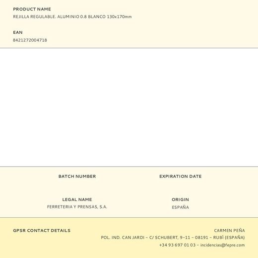 Rejilla Regulable. Aluminio 0.8 Blanco 130X170Mm