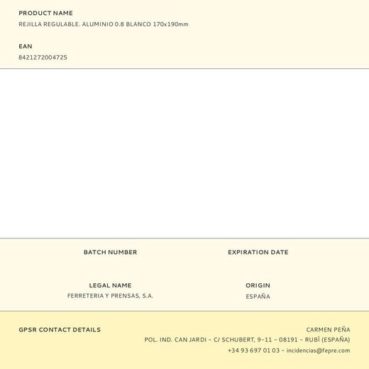 Rejilla Regulable. Aluminio 0.8 Blanco 170X190Mm