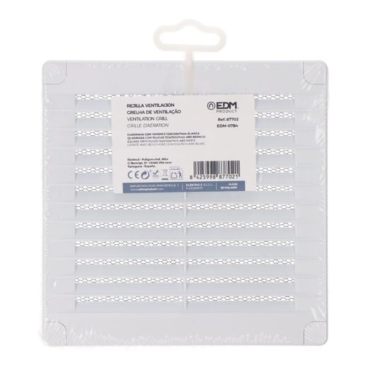 Rejilla Ventilación Cuadrada Con Tapones Y Mosquitera 150X150X7Mm Abs Blanca