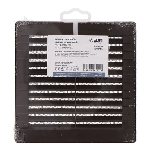 Rejilla Ventilación Cuadrada Con Tapones Y Mosquitera 150X150X7Mm Abs Marrón