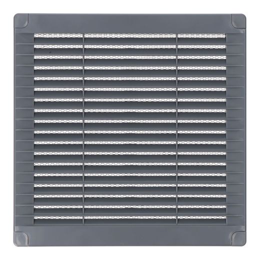 Rejilla Ventilación Cuadrada Con Tapones Y Mosquitera 200X200X7Mm Abs Gris