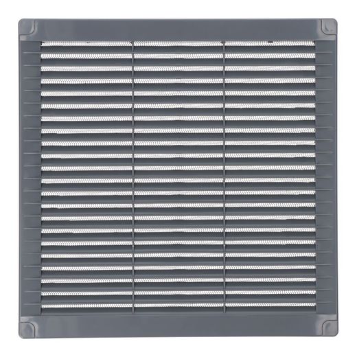 Rejilla Ventilación Cuadrada Con Tapones Y Mosquitera 250X250X7Mm Abs Gris