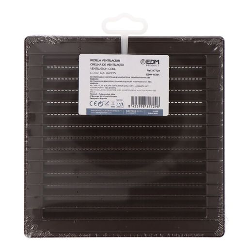 Rejilla Ventilación Cuadrada Empotrable Con Mosquitera 140 X 140Mm Abs Marrón