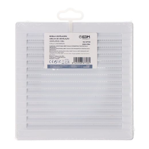 Rejilla Ventilación Cuadrada Empotrable Ø 100Mm Con Mosquitera 170X170X10Mm Abs Blanca