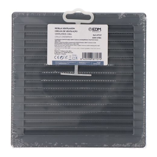 Rejilla Ventilación Cuadrada Empotrable Ø 100Mm Con Mosquitera 170X170X11,5Mm Abs Gris