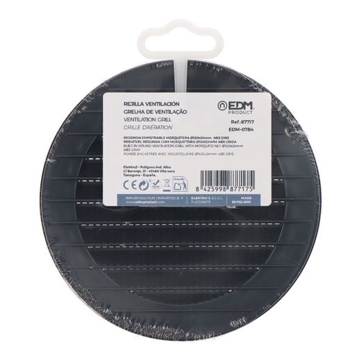 Rejilla Ventilación Redonda Empotrable Con Mosquitera Ø100Mm Abs Gris Antracita